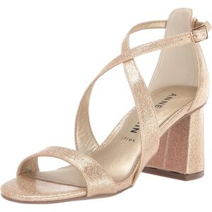 Anne Klein Armaretta Gold Patent Ankle Strap Block Heel